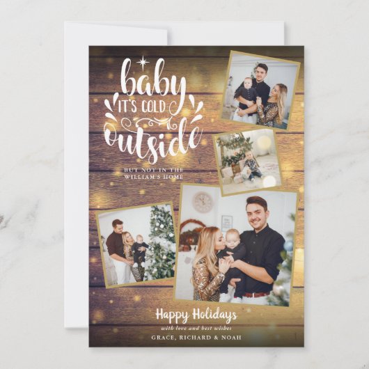 Cartes Pour Fêtes Annuelles Cadre rustique Noël 4 photos en bois (Devant)