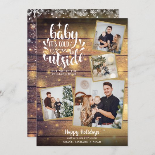 Cartes Pour Fêtes Annuelles Cadre rustique Noël 4 photos en bois (Devant / Derrière)