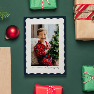 Cartes Pour Fêtes Annuelles Cadre simple ondulé photo de Noël marine
