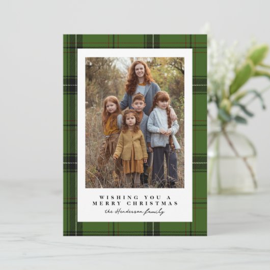 Cartes Pour Fêtes Annuelles Cadre simple plaqué vert foncé photo Noël (Debout devant)