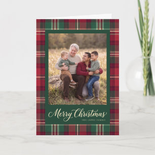 Cartes Pour Fêtes Annuelles Cadre Tartan Joyeux Noël Photo de Famille