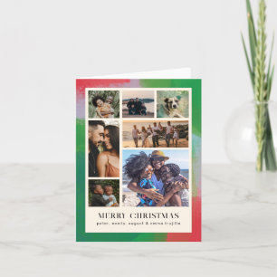 Cartes Pour Fêtes Annuelles Cadre vert et rouge peint artistiquement et sept p