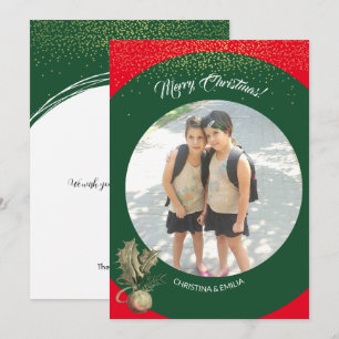 Cartes Pour Fêtes Annuelles Cadre vert une photo Joyeux Noël