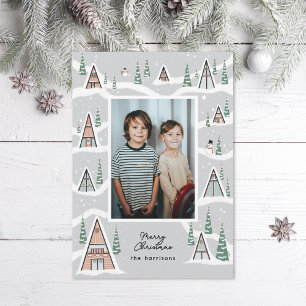 Cartes Pour Fêtes Annuelles Cadres d'hiver gris Snowy Photo Cabine d'hiver