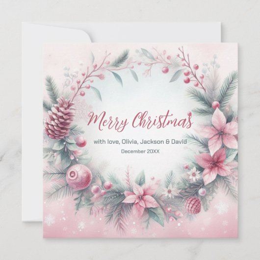 Cartes Pour Fêtes Annuelles Cadres d'hiver rose Noël (Devant)