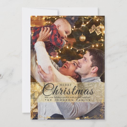 Cartes Pour Fêtes Annuelles Cadres or simple et élégant Noël photo (Devant)