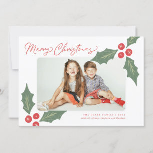 Cartes Pour Fêtes Annuelles Cadres photo de baies Holly dessinées à la main