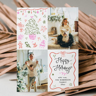 Cartes Pour Fêtes Annuelles Cadres Vagues Quirky Main Tirée Joyeux Vacances Ph