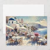 Cartes Pour Fêtes Annuelles Café à Santorin (Devant / Derrière)