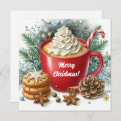 Cartes Pour Fêtes Annuelles Café chaud à la crème fouettée d'hiver dans une ta (Devant / Derrière)