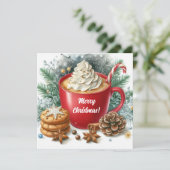 Cartes Pour Fêtes Annuelles Café chaud à la crème fouettée d'hiver dans une ta (Debout devant)