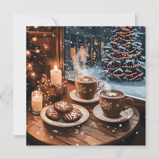 Cartes Pour Fêtes Annuelles Café cosy d'hiver avec chocolat chaud et cookies (Devant)