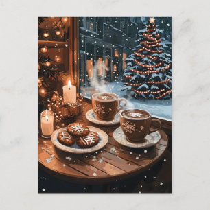 Cartes Pour Fêtes Annuelles Café d'hiver confortable avec cacao chaud et biscu