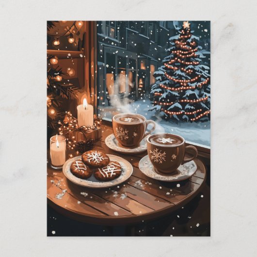 Cartes Pour Fêtes Annuelles Café d'hiver confortable avec cacao chaud et biscu (Devant)