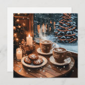Cartes Pour Fêtes Annuelles Café d'hiver cosy avec chocolat chaud et cookies (Devant / Derrière)