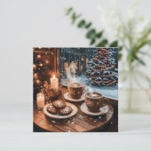 Cartes Pour Fêtes Annuelles Café d'hiver cosy avec chocolat chaud et cookies (Debout devant)