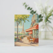 Cartes Pour Fêtes Annuelles Café parisien avec vue Eiffel (Debout devant)
