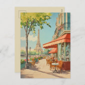 Cartes Pour Fêtes Annuelles Café parisien avec vue Eiffel (Devant / Derrière)