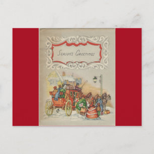 Cartes Pour Fêtes Annuelles Calèche de Noël vintage avec acheteurs