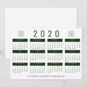Cartes Pour Fêtes Annuelles Calendrier 2020 Société Logo et nom vert (Devant / Derrière)