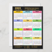 Cartes Pour Fêtes Annuelles Calendrier 2023 Modern Black Gold Script Business (Devant)