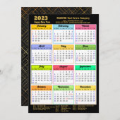 Cartes Pour Fêtes Annuelles Calendrier 2023 Modern Black Gold Script Business (Devant / Derrière)