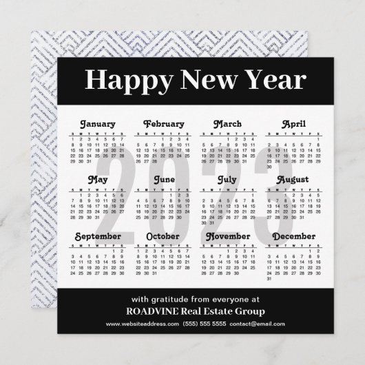 Cartes Pour Fêtes Annuelles Calendrier 2023 moderne Silver Black Script Busine (Devant / Derrière)