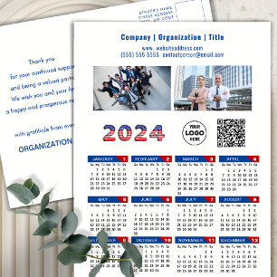 Cartes Pour Fêtes Annuelles Calendrier 2024 Business Logo US Patriotic Blue Re