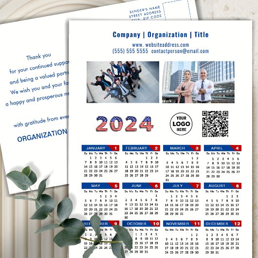 Cartes Pour Fêtes Annuelles Calendrier 2024 Business Logo US Patriotic Blue Re