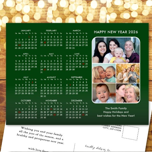 Cartes Pour Fêtes Annuelles Calendrier 2025 Famille Photo Vert Moderne Minimal
