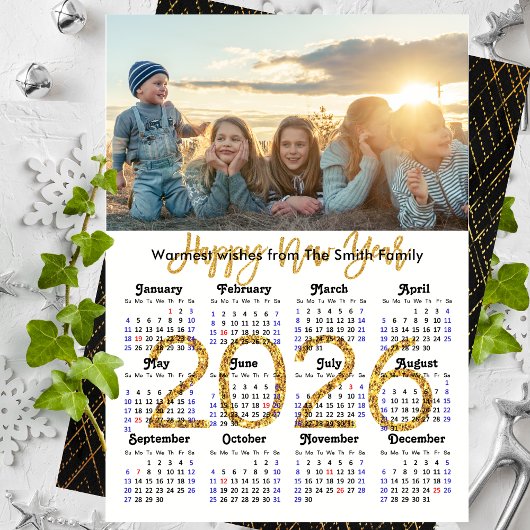 Cartes Pour Fêtes Annuelles Calendrier 2025 Parties scintillant d'or Script ph