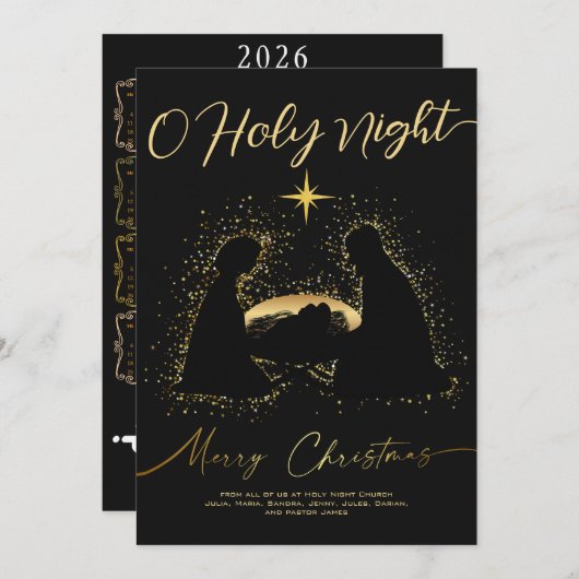 Cartes Pour Fêtes Annuelles Calendrier 2026 Black Nativité Manger O Holy Scrip (Devant / Derrière)