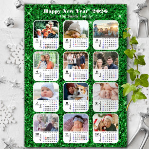 Cartes Pour Fêtes Annuelles Calendrier 2026 Famille Photo Collage Vert Festif