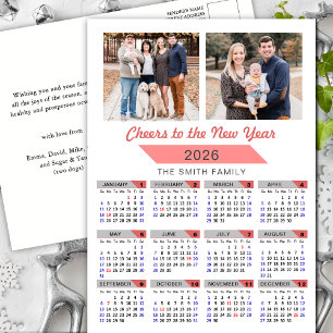 Cartes Pour Fêtes Annuelles Calendrier 2026 Moderne Rose Photo de Famille Mini