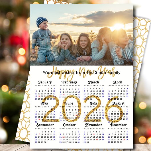 Cartes Pour Fêtes Annuelles Calendrier 2026 Parties scintillant d'or Script ph