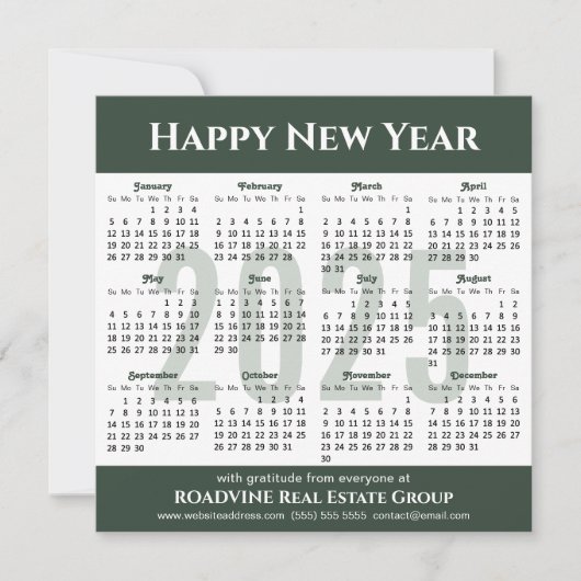 Cartes Pour Fêtes Annuelles Calendrier 2026 Script moderne Sage Green Business (Devant)