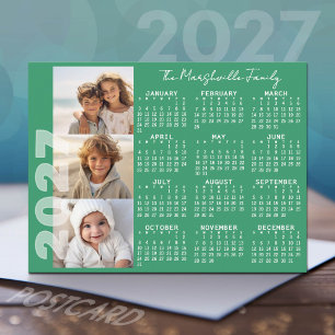 Cartes Pour Fêtes Annuelles Calendrier 2027 3 Photos Vert Minimaliste Basique