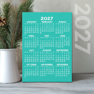 Cartes Pour Fêtes Annuelles Calendrier 2027 - Aqua Minimal Basique