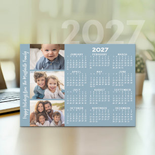 Cartes Pour Fêtes Annuelles Calendrier 2027 avec 3 collages de photos - bleu