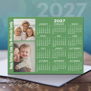 Cartes Pour Fêtes Annuelles Calendrier 2027 avec collage de 2 photos - Vert