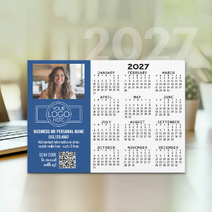 Cartes Pour Fêtes Annuelles Calendrier 2027 avec logo, Code QR, Photo BLEU