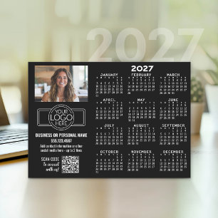Cartes Pour Fêtes Annuelles Calendrier 2027 avec logo, Code QR, Photo NOIR