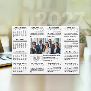 Cartes Pour Fêtes Annuelles Calendrier 2027 avec logo Coordonnées Blanc