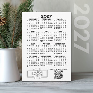 Cartes Pour Fêtes Annuelles Calendrier 2027 avec logo d'entreprise et code QR