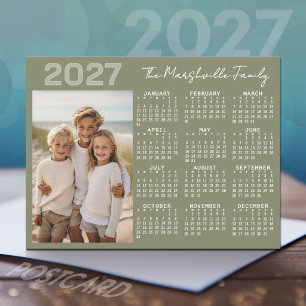 Cartes Pour Fêtes Annuelles Calendrier 2027 avec Photo - Minimaliste Vert de B
