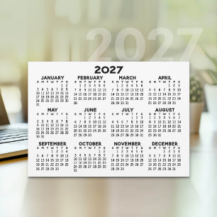 Cartes Pour Fêtes Annuelles Calendrier 2027 - Simple Moderne Minimaliste Noir