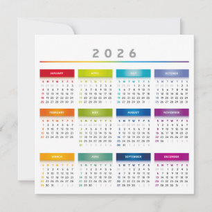 Cartes Pour Fêtes Annuelles Calendrier coloré 2026 - Couleurs arc-en-ciel 3 co