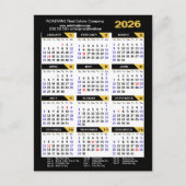 Cartes Pour Fêtes Annuelles Calendrier d'affaires 2026 avec US Holidays Gold B (Devant)