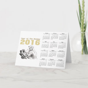 Cartes Pour Fêtes Annuelles Calendrier du Nouvel An Chinois 2016 Singe à l'aqu