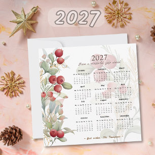 Cartes Pour Fêtes Annuelles Calendrier Élégant Baies Rouges Verdure 2027